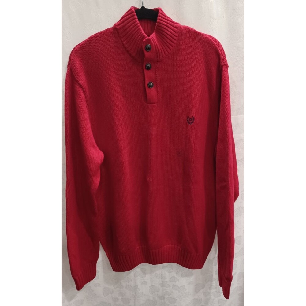 CHAPS RED COTON LONG SLEEVE KNITTED CASUAL PULLOVER MENS SWEATER SIZE LG NEW